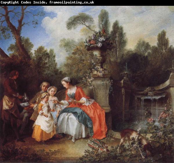 Nicolas Lancret A Lady in a Garden Taking coffee with some Children
